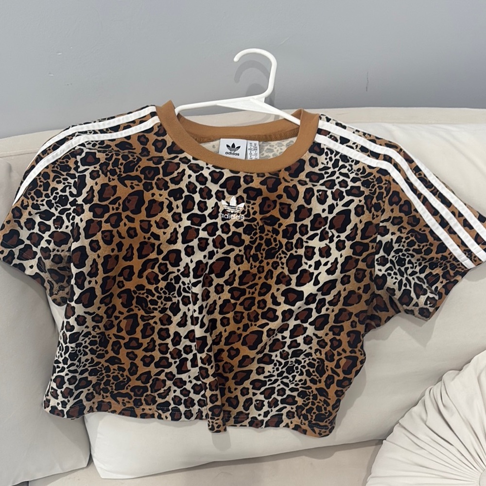 Adidas Leopard Print Cropped Tee
